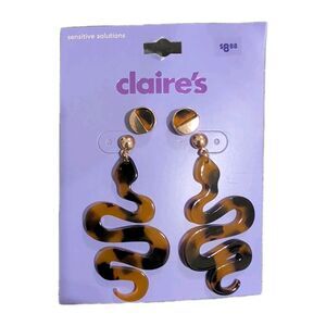 2 Pairs Claire's Gold Tone Tortoise Shell Snake Dangle Stud Earrings New